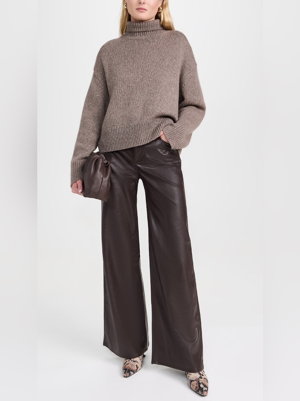 rag & bone Sofie Wide-Leg Faux Leather Pants - Chocolate Brown